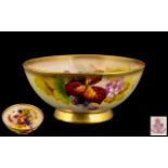Royal Worcester Hand Painted Large Fruits and Leafs Footed Bowl, Signed Kitty Blake and Dated 1935.