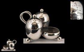 Vintage Christopher Dresser Design for Elkington & Co. Silver Plated Cruet Set. Some loss of