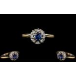 Antique Period 18ct Gold and Platinum Diamond and Blue Sapphire Set Cluster Ring.