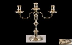 Elizabeth II Sterling Silver 3 Branch Candelabra of Pleasing Proportions and Design.