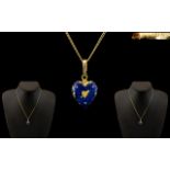 Faberge - Superb Ltd and Numbered Edition 18ct Gold and Blue Enamel Heart Shaped Pendant,