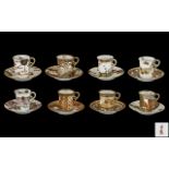 Set of 8 Antique Japanese Teacups and Saucers, In the Kutani Palette,