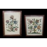 A Pair of Framed and Glazed Edwardian Ladies Needle worked Tapestry Floral Decorated Panels,