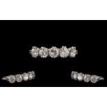 Art Deco Period Attractive 18ct White Gold and Platinum Set 5 Stone Diamond Ring,