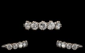 Art Deco Period Attractive 18ct White Gold and Platinum Set 5 Stone Diamond Ring,