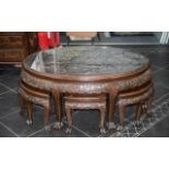 Chinese Carved Hardwood Nest Of Tables, Oval Shaped,