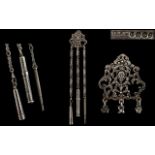 Victorian Period Superb Sterling Silver Chatelaine with Attached Accessories.