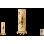 Royal Worcester Hand Painted Blush Ivory Floral Vase of Cylindrical Form with Decorated Images of