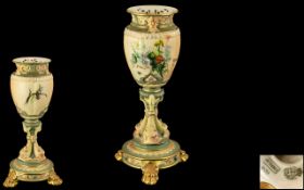 Royal Worcester Superb Quality Hand Painted Dolphin Pedestal Vase with Reticulated Top,