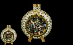 19th Century - Attractive Hand Painted Porcelain Moon Flask - Four Footed Vase with Ornate