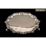 George V - Early Period Fine Quality Sterling Silver Circular Footed Tray with Ornate Shaped Border,