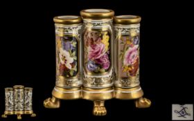 Samson 19th Century French Hand Painted Triple Flower Footed Vase,