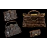 Three - 1920's Ladies Handbags / Purse. Made of Crocodile Skin with Silk Interiors ( 4 ) In Total.