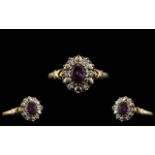 9ct Gold Amethyst Ring, Good Design Throughout, Surrounded by White Stones.