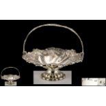 Early Victorian Period Superb Sterling Silver Swing Handle Ornate Shaped Fruit Basket with Pierced