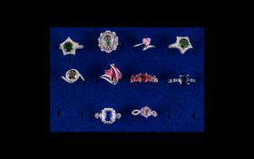 Good Collection of Silver & Different Coloured Stone Rings, All Stamped for Silver 925,