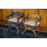 A Pair Of Italian Medieval Style Throne Chairs, Heraldic Carving To The Back Rest,
