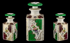 French Antique Square Shaped Jacob Pittie Paris Porcelain Perfume Bottle with Stopper of Large Size,