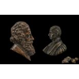 Two Antique Bronze Portrait Miniatures, one of a gentleman wearing a beard, with an impressed
