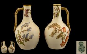 Royal Worcester Hand Painted Pair of Ivory Ground Jugs.