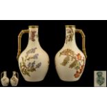 Royal Worcester Hand Painted Pair of Ivory Ground Jugs.