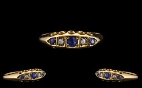 Edwardian Period - Attractive 18ct Gold Blue Sapphire and Diamond Set Ring,
