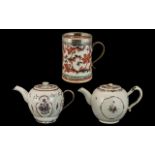 Three Antique Chinese Export Ware Items, mid 18thC, comprising a bullet shaped tea pot with a