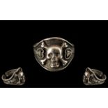 Antique Silver Skull and Crossbones Ring with Further Symbols to the Shank ( Unmarked ) Please See