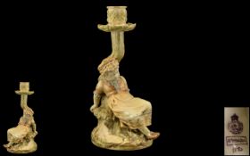 Royal Worcester - 19th Century Hand Painted Figural Candlestick, Depicting a Young Girl by a Tree,