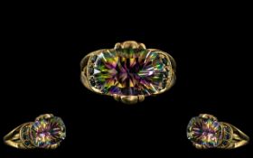 Ladies Attractive 9ct Gold Mystic Topaz and Diamond Set Dress Ring,