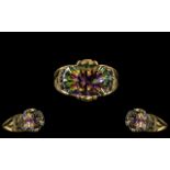 Ladies Attractive 9ct Gold Mystic Topaz and Diamond Set Dress Ring,