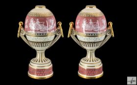 French Fine Quality Pair of Late 19th Century Soft Paste Porcelain Twin Handle Egg Shaped Vases,