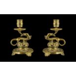 A Fine Pair of 19th Century Bronze Figural Dragon Candlesticks of Wonderful Design and Form,