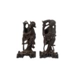 Pair of Carved Wooden Chinese Figures. Figures Stand at 6 Inches High. Please See Photo.
