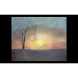 Wall Art Unframed Modern Print on Canvas - by an Iranian artist. Sunset scenery.