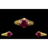 Antique Period - Superb 22ct Gold Single Stone Ruby Set Ring, Shank Not Marked but Tests 22ct Gold,