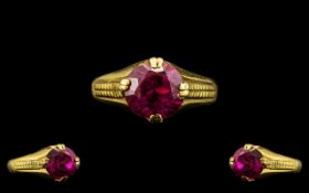 Antique Period - Superb 22ct Gold Single Stone Ruby Set Ring, Shank Not Marked but Tests 22ct Gold,