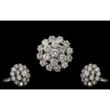 18ct White Gold - Superb Quality Diamond Set Bombe Style Cluster Ring - Claw Set In Gauge Back
