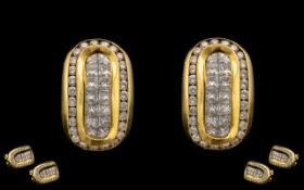 18ct Yellow Gold Stunning Pair of Attractive Diamond Set Earrings, Wonderful Design. Each Earring