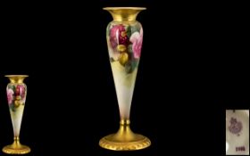 Royal Worcester Signed and Hand Painted Porcelain Bud Vase ' Roses ' Stillife. Signed E.M.Fildes.