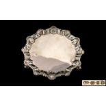 Victorian Period Sterling Silver Footed Card Tray of Small Proportions with Elaborate Shaped Shell