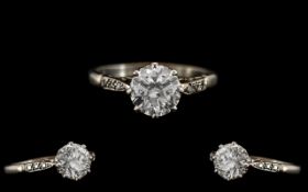 Art Deco Period - Ladies Attractive 18ct White Gold and Platinum Set Single Stone Diamond Ring. c.