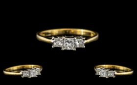 18ct Gold - Attractive and Contemporary Ladies 3 Stone Diamond Ring,