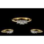 18ct Gold - Attractive and Contemporary Ladies 3 Stone Diamond Ring,