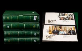 Four green Leuchtern Kabe stamp albums with more modern first day covers with many coil, strip and