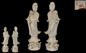 Chinese - Porcelain Mid 20th Century True Pair of Blanc-de-chine Figures of Guanyin,