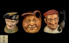 Royal Doulton Trio of Hand Painted Large Character Jugs ( 3 ) Comprises 1/ John Barley corn Handle