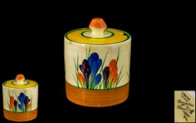 Clarice Cliff Hand Painted Lidded Preserve Pot ' Crocus ' Pattern. Date 1929.