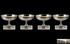 German - Art Deco Period Attractive Set of Four Silver Sundae Dishes,