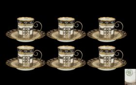 Aynsley and Walker Hall Superb Set of Six Aynsley Hand Painted Coffee Cans and Saucers with Walker